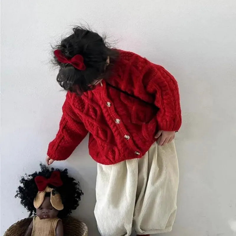 BabyStyle Strickjacke Mädchen Rundhals - Rot Gr.3-6 Unisex