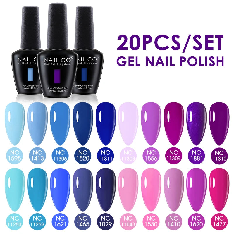 NAILCO 15ml 20pcs/Set UV Gel Nail Polish Semi Permanent Esmalte Vernis LED Gel Varnishes Soak Off Nail Art DIY All For Manicure