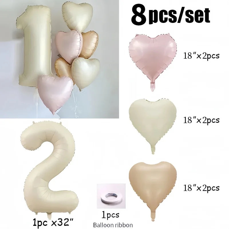 CHUYUN Happy Birthday Zahlenfolie Ballons - 8er Creme 40cm