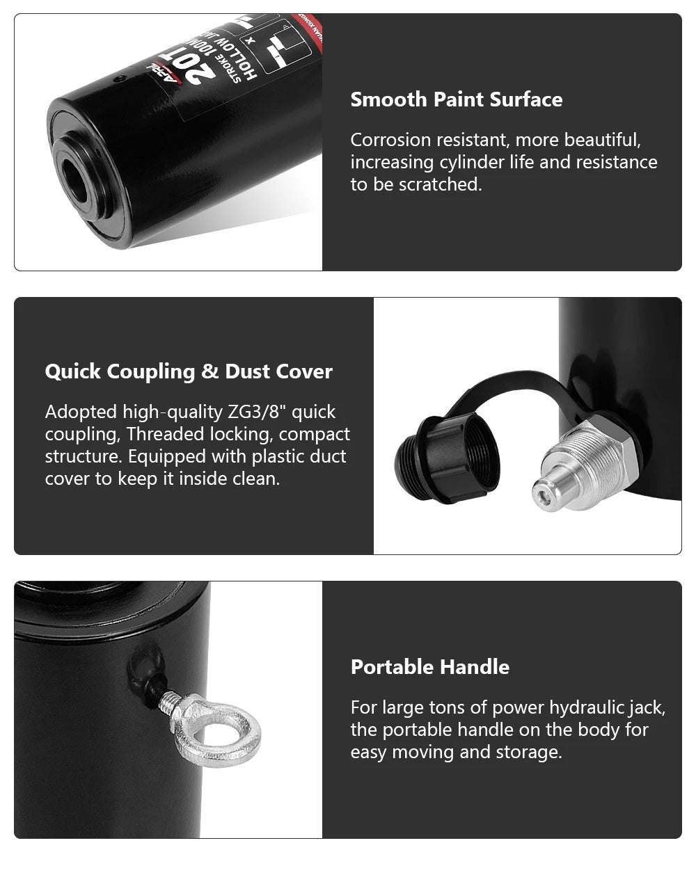 Hollow Hydraulic Cylinder RCH-20100 Hydraulic Jack with Tonnage of 20T Work Travel of 100mm