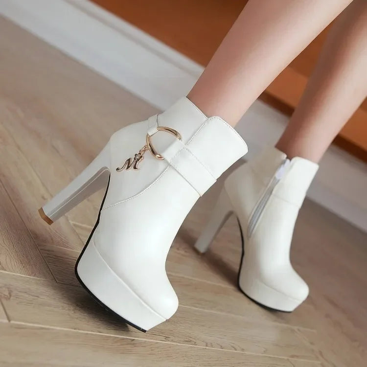 Elegant Short Boots Women Shoes Autumn Winter Women's Ankle Boot Platform Sweet Black White Pink Heeled Party Shoes Ladies