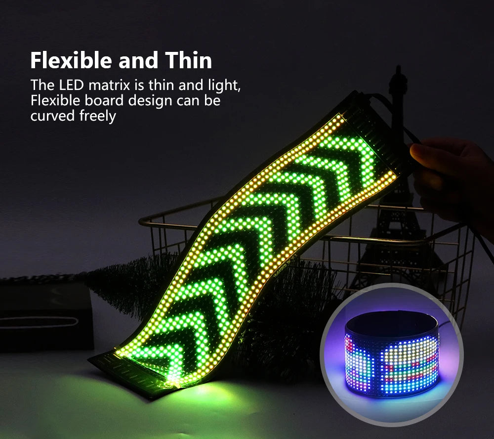 LED-Matrix-Pixel-Panel, Scrollendes Helliges Werbe-LED-Schild, Flexibles USB 5V LED-Auto-Schild Bluetooth-App-Steuerung