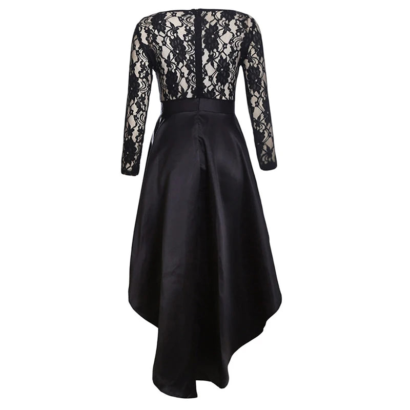 New Spring Elegant Dresses for Women Long Sleeve Lace High Low Satin Prom Evening Dress Cocktail Party Gowns Vestido Feminino