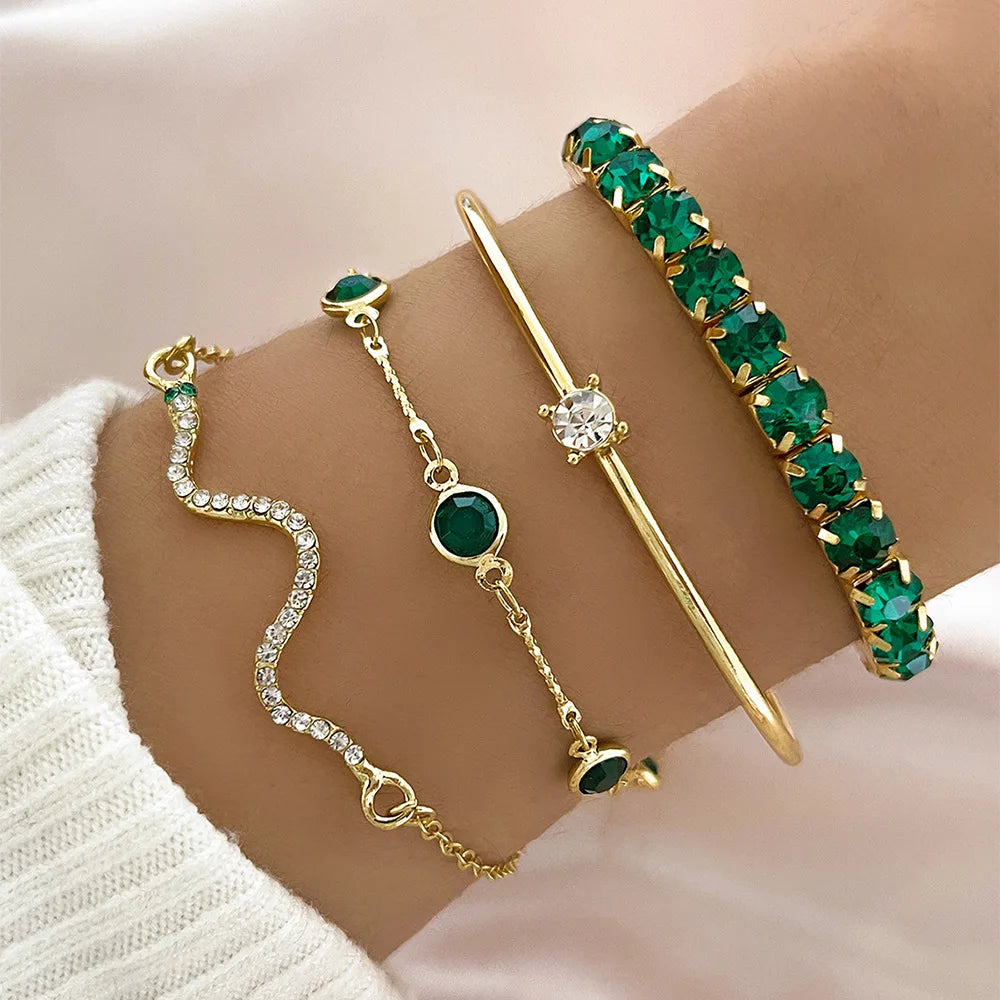 Damen-Armband-Set 2025: 4-teilig Schlangen-Design Grün - Fashion Jewelry Collection