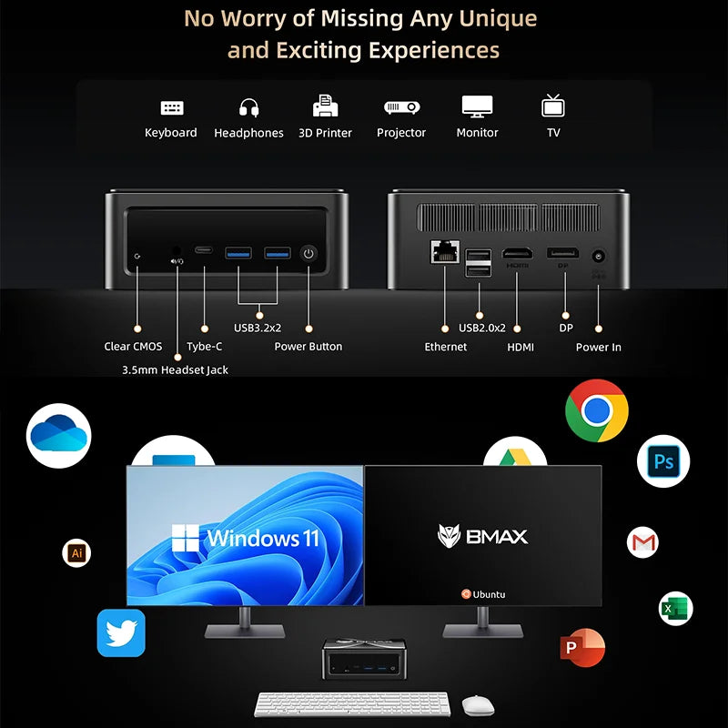 BMAX B5A PRO Ryzen 7 - 512GB NVMe, 16GB DDR4, Mini PC