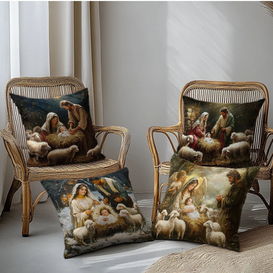 4/1PCS Christmas Throw Pillow Cover with Jesus Birth Design,45x45cm Soft Comfortable,forLiving Room SofasBedroom Christmas Decor