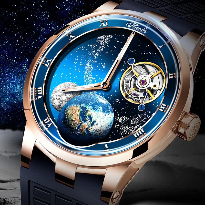 Haofa luxury men watch carrousel sapphire starry dial mechanical wristwatch