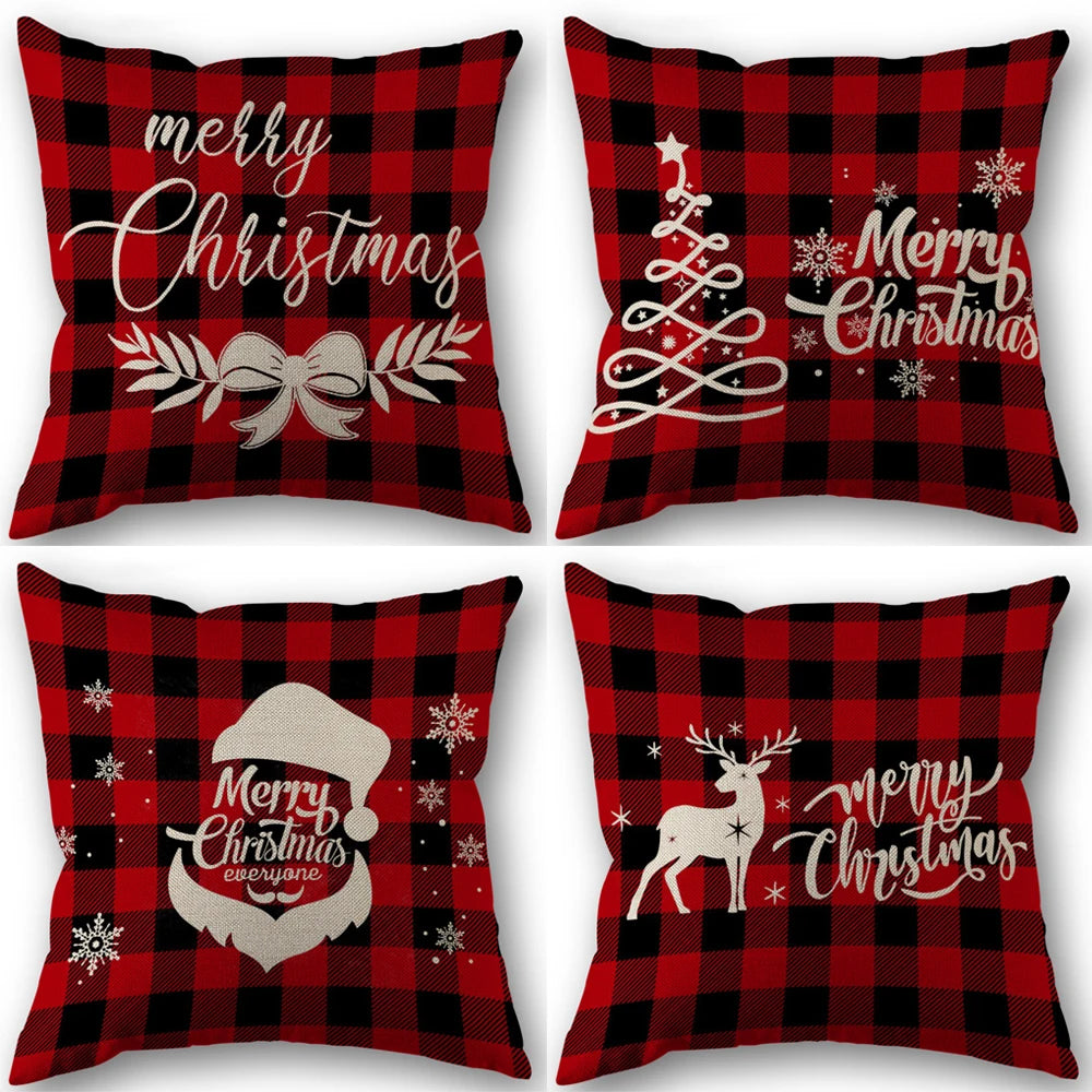Red Stripe Merry Christmas Pillowcases Sofa Cushion Cover Linen Pillowslip House Indoor Home Decoration Throw Pillow Cover