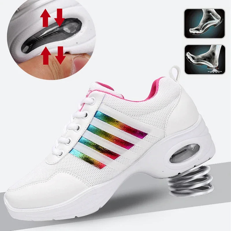 Dance Sneakers for Woman Jazz Shoes Mesh Modern Outsole Dance Sneakers Breathable Lightweight Dancing Fitness Shoes for Women