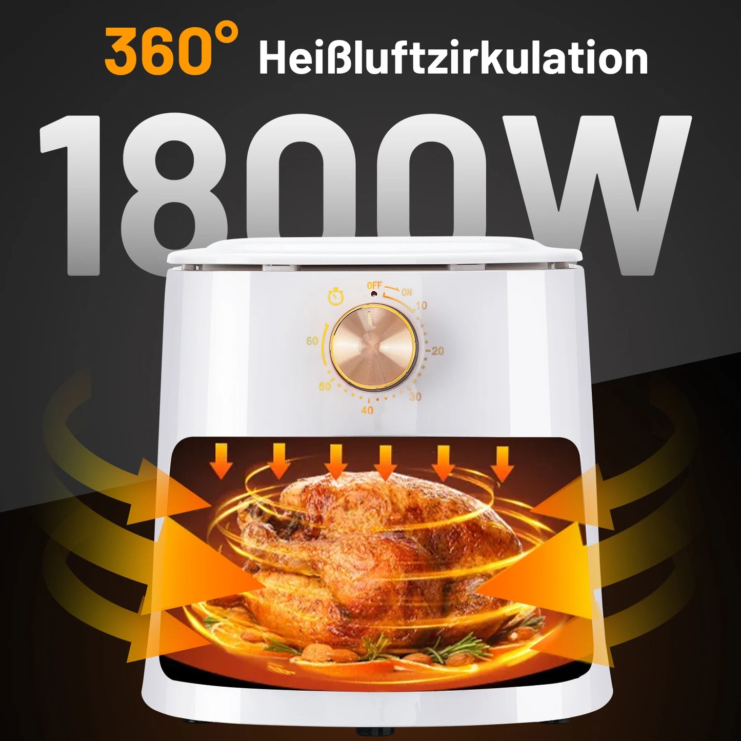 Manual Air Fryer Oven with Rapid Air Circulation and 60 Min Timer, 4.5 Litre, White
