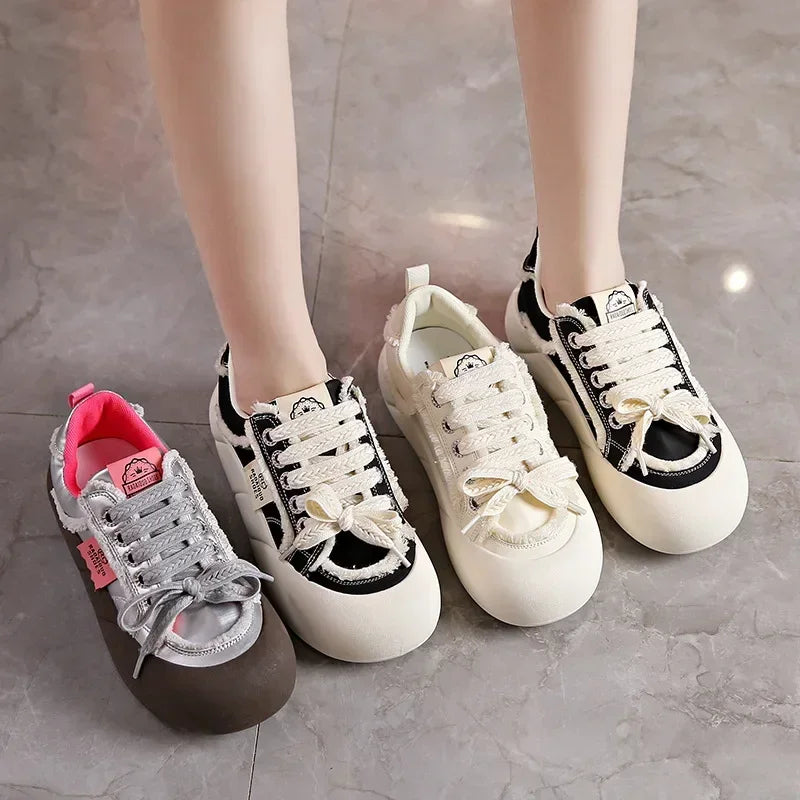 Women Flat New Wave Platform Sneakers Female Autumn New Round Toe Mixed Colors Women Casual Shoes Comfortable Breathable Loafers