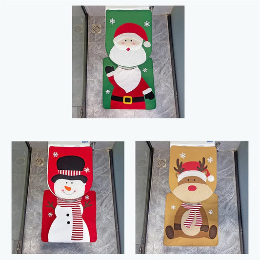 Creative Santa Claus Snowman Toilet Covers Cartoon Toilet Mat Toilet Seat Lid Cover Floor Carpet Set Christmas Decoration