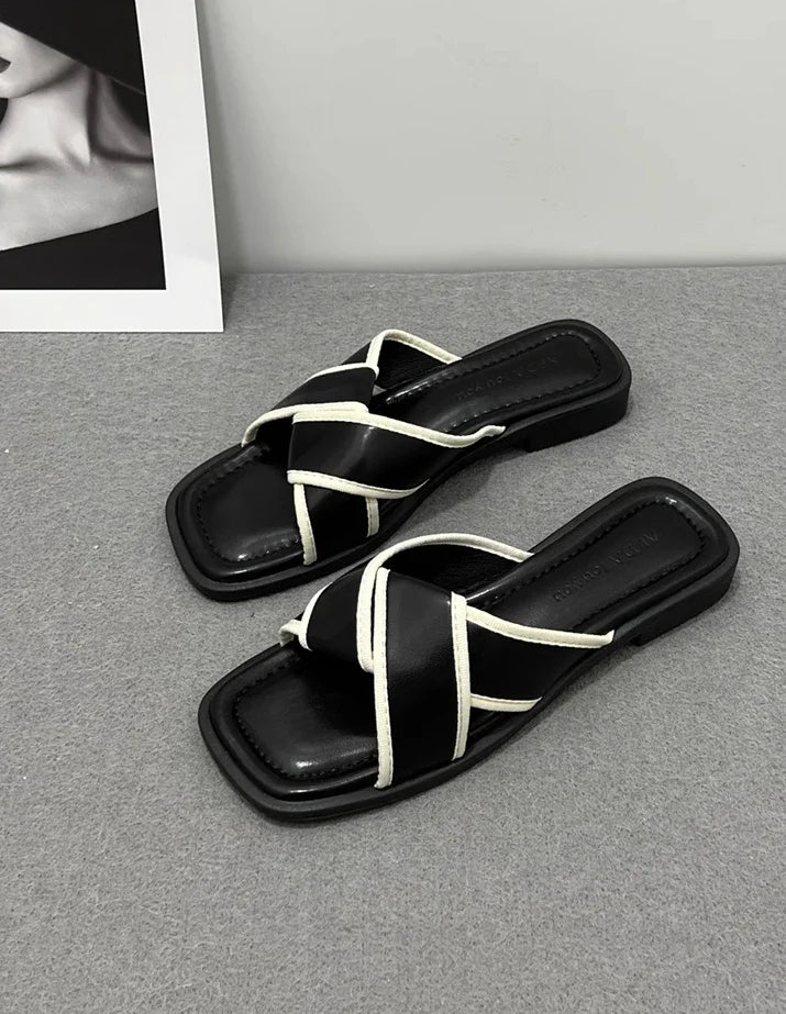 House Slides Home Low Heel Sandals Shoes for Women Black on Beach Open Toe Indoor Outside Word Flat Woman Slippers Vip W F Offer