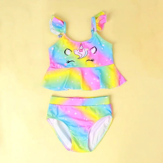 Mädchen-Badeanzug 2025: Einhorn Kinder Bademode Rüschen Strand Schwimmanzug - 2-teiliges Set Baby Geburtstag Badebekleidung 3-8 Jahre