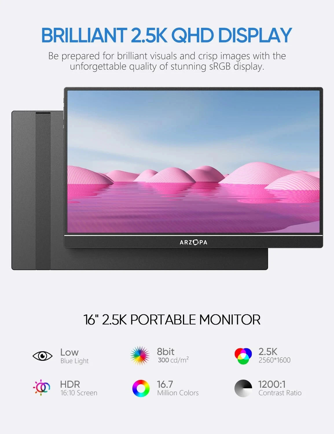 ARZOPA Z1RC 2K Tragbarer Monitor - 16 Zoll, 60 Hz, 2560x1600