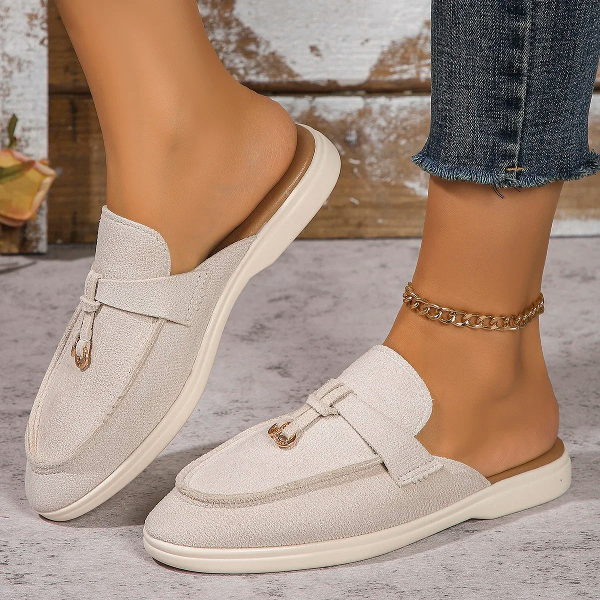 Leosoxscn Slip On Slipper Damen - Größe 42 Flach Latex