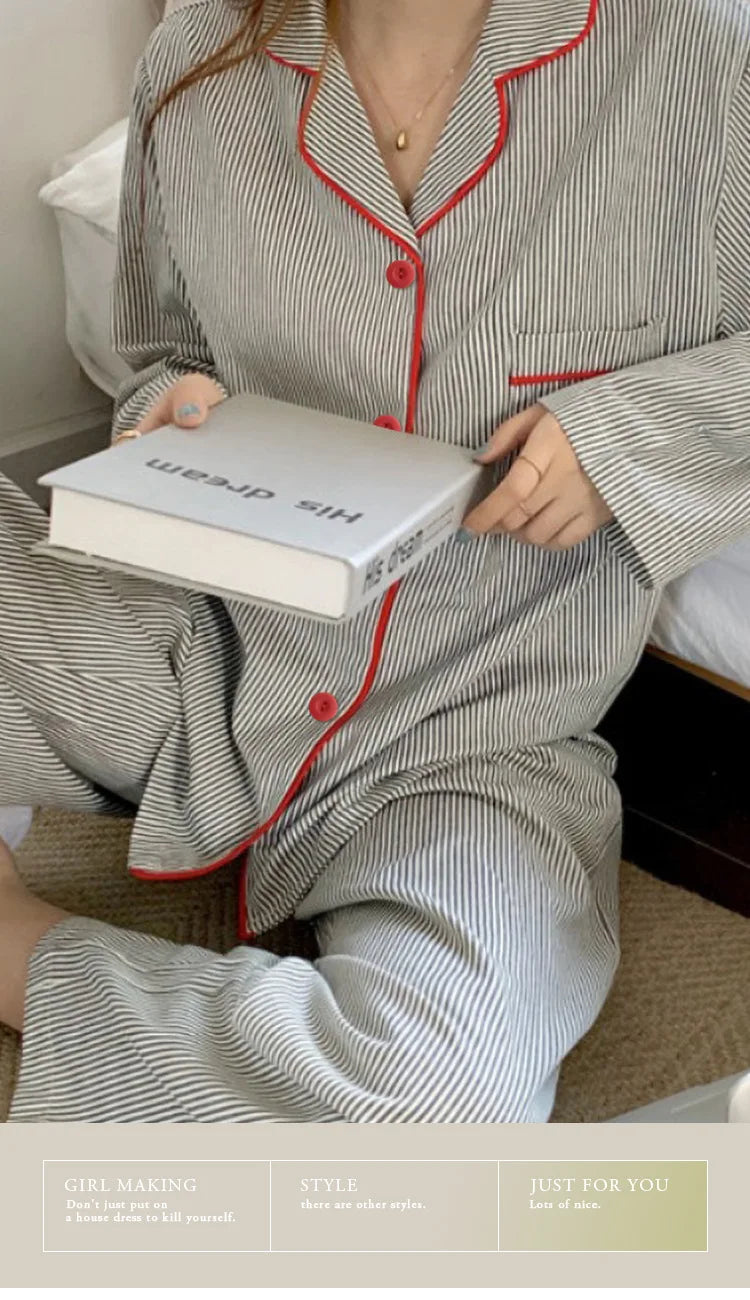 LunaWear Pyjama Set Gestreift Langarm - Größe S, Baumwolle