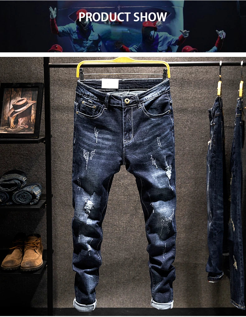 Guangdong Jeans Ripped Slim Fit - Baumwolle Elastisch S-XL