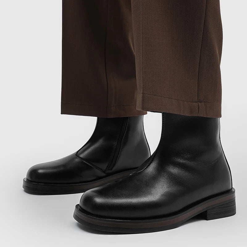 Ghete Chelsea din piele naturală YEISNDOOCN - Pantofi confortabili de zi cu zi, mărimea 42, cu toc plat