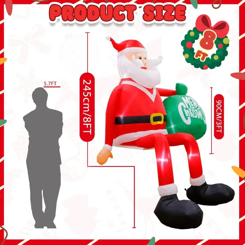 Christmas Inflatable Model,climbing Wall Santa Claus Glowing Inflatable Model, Outdoor Garden Scene Decoration Hanging Ornaments