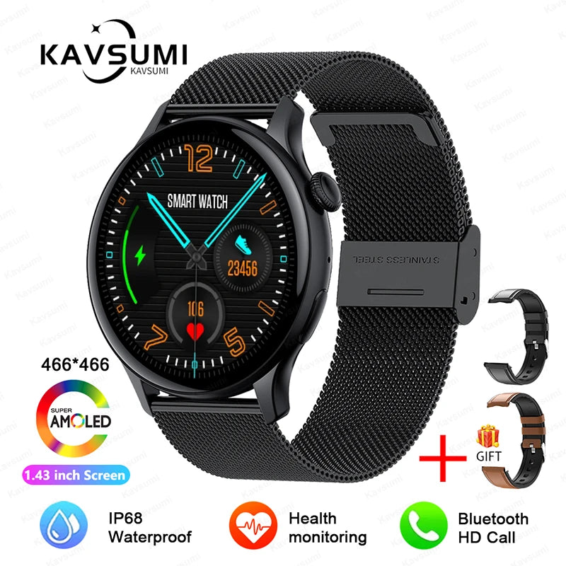 NFC Smartwatch AMOLED HD GPS - 220–300 mAh, 1,43 Zoll Display, 5 Tage Akku