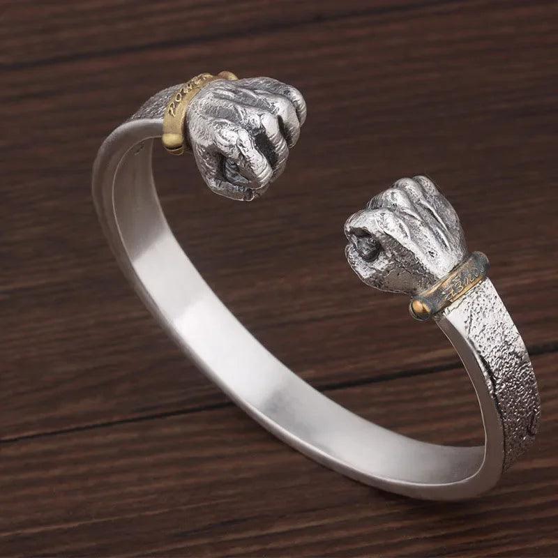 Masculine Fist Shaped Bracelet for Mens Vintage Solid 925 Silver Bangles Classic Jewelry