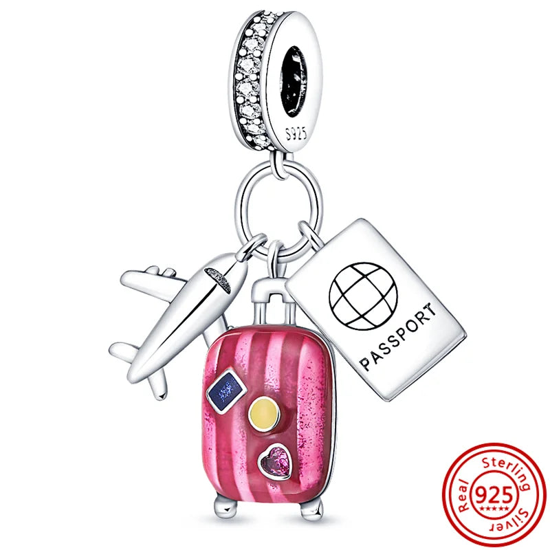 925 Silber Einkaufstasche Koffer Reisepass Handtasche Kamera Liebe Reise Leben DIY Perlen für Original Pantaro Charms Armband Schmuck