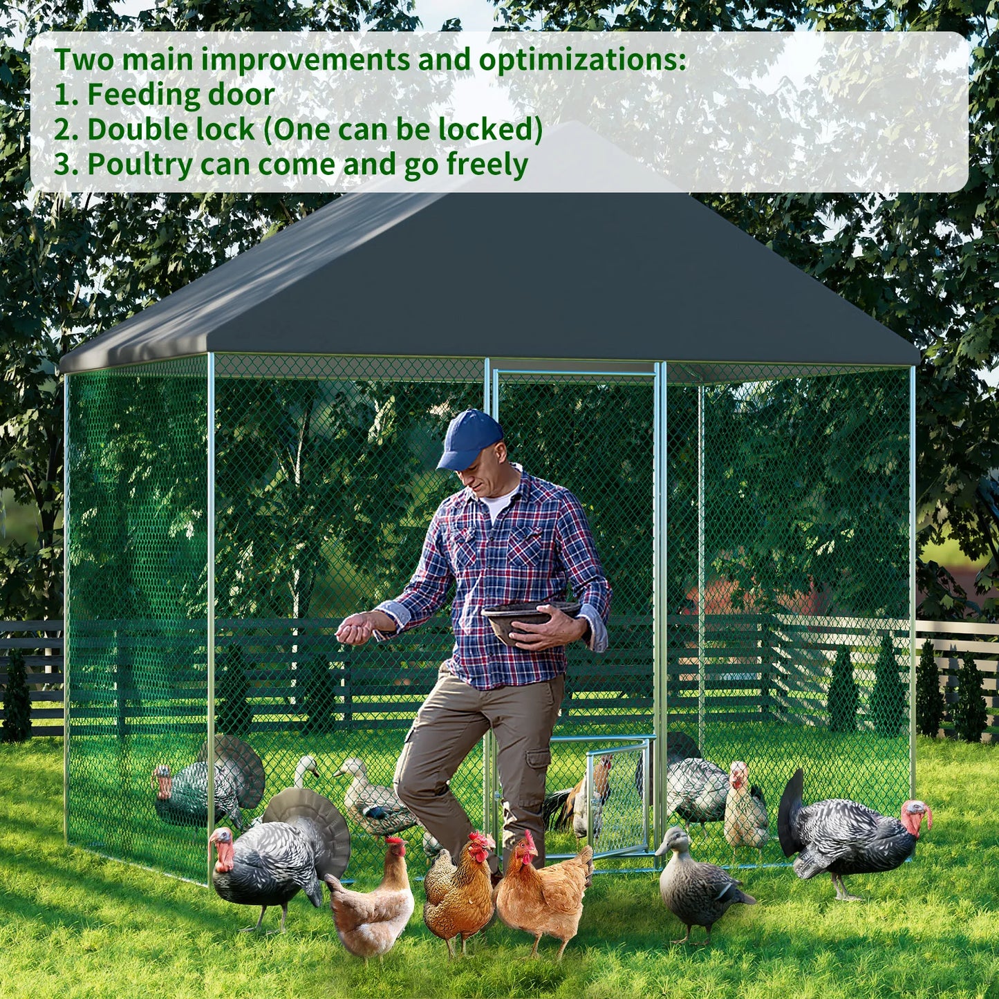 XXL XL Large Outdoor Chicken Run Coop Heavy Duty Walk-In Chicken Coop Run Cage Duck Goose Pen Fence with Lockable Door