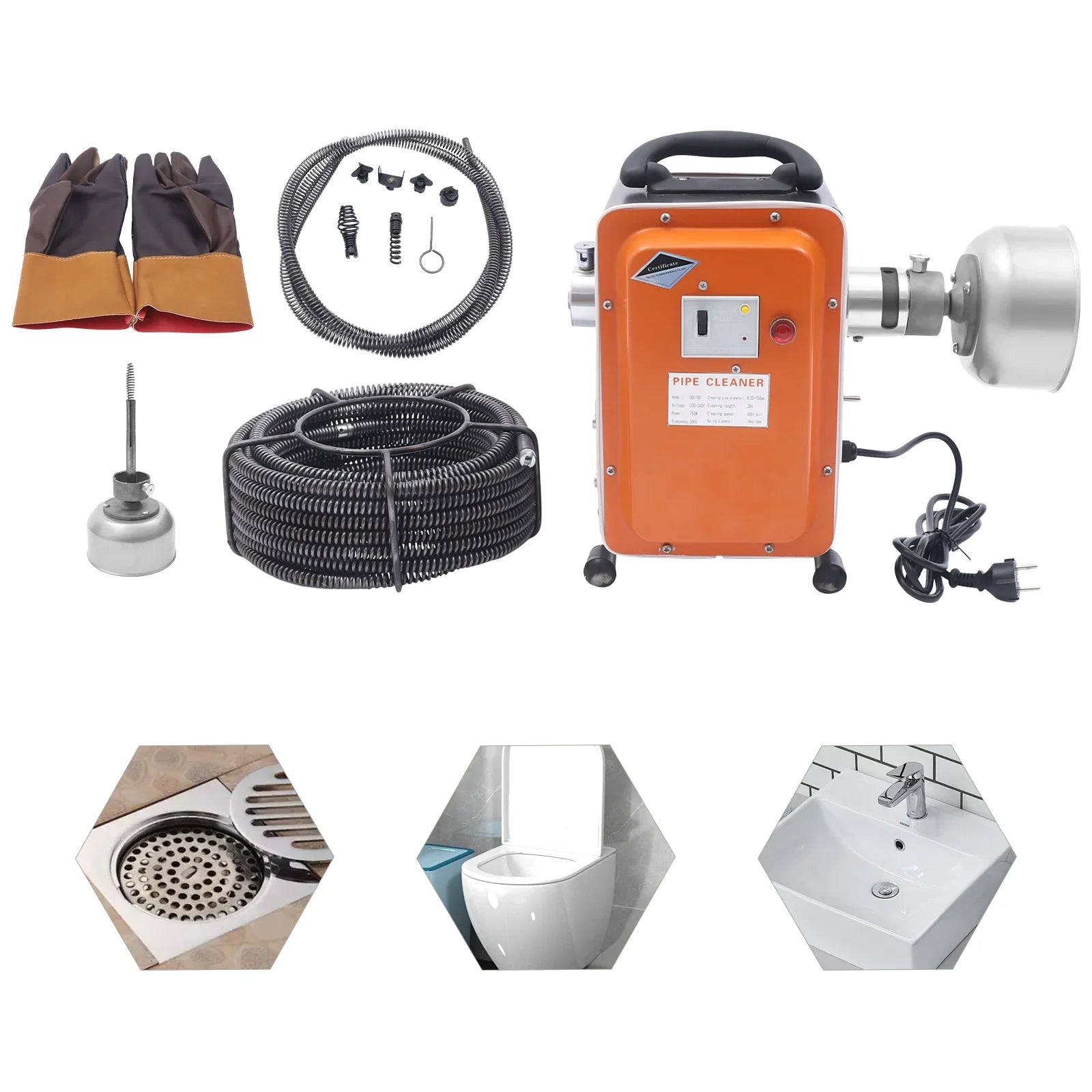 RohrPro Abflussreiniger IP44 Wasserschutz - Durchmesser 20-110 mm, 750W by Golden Bridge Store