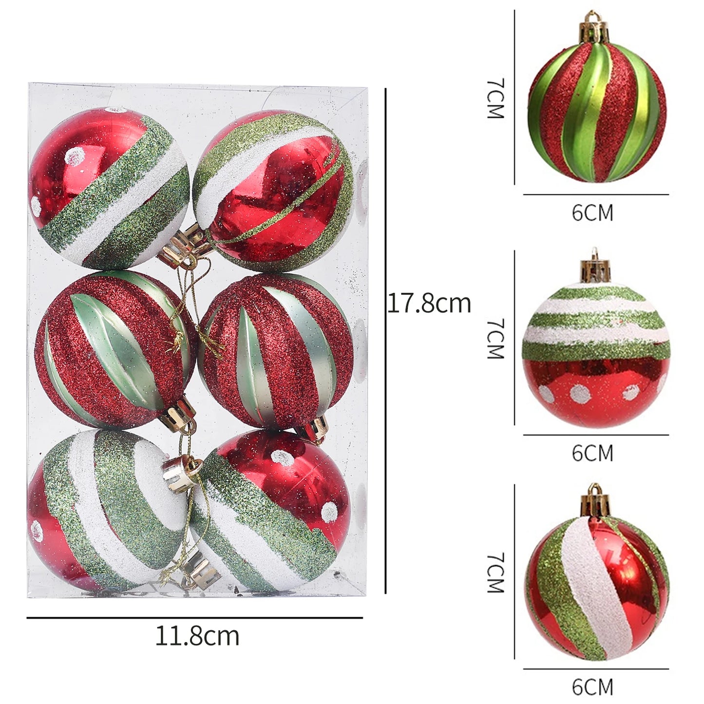 Choice Weihnachtskugeln Glitzernd - 6 Stück Kunststoff Klein