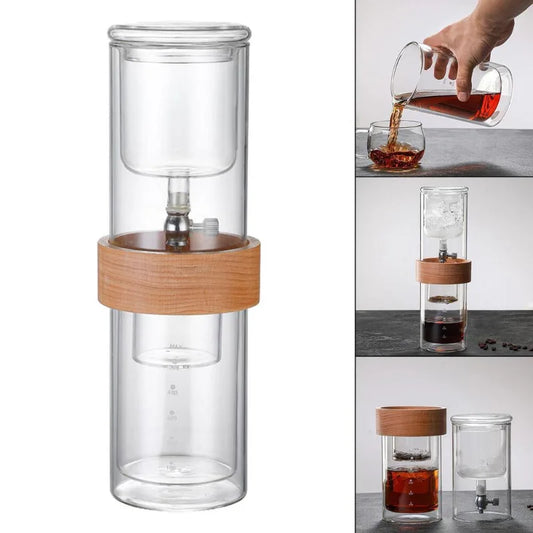 Glass Ice Drip Cold Brew Coffee Pot Portable Ice Cold Drinking Coffee Maker Home Kitchen Use Pour Over Kettle Removable Cleaning