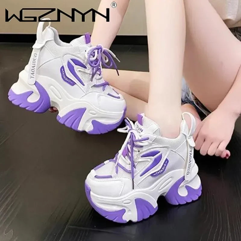 Fashion Sneakers For Women 11CM Platform Chunky Casual Shoes High Quality Autumn Woman Tenis Female Walking Trainers Thick Sole