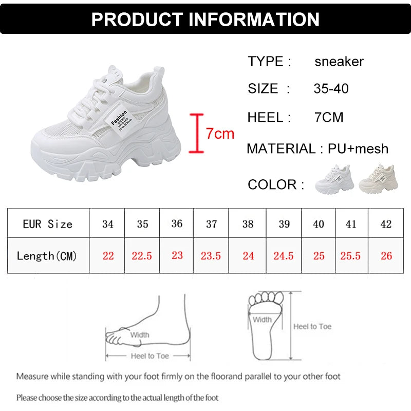 Whiet Breathable Chunky Sneakers Woman 2025 Spring Thick Platform Casual Sneakers Women Non Slip Lace Up Sports Shoes Female