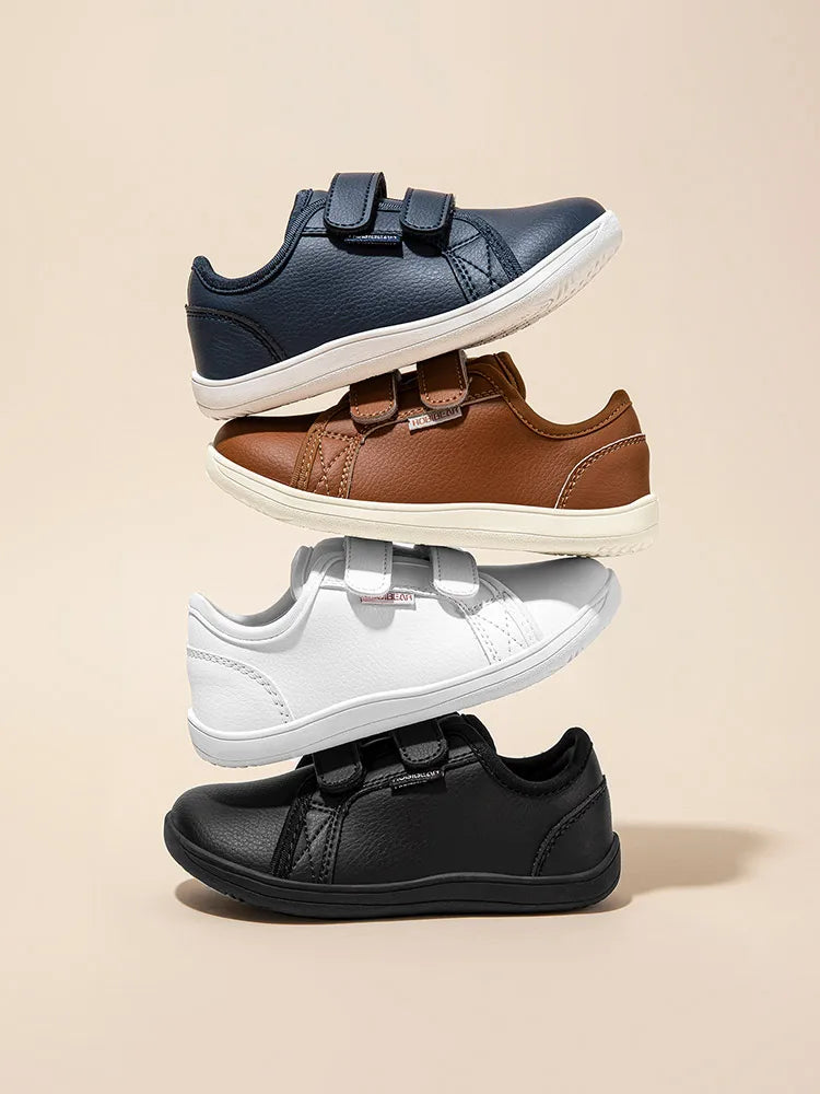 HOBIBEAR Kinder Barfuß Schuhe 2025 - Klein/Groß/Kind Weite Zehen Minimalistische Sneaker - Leichtgewicht Klettverschluss Kunstleder Schuhe