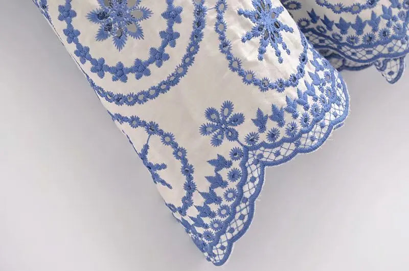 Blue Floral Embroidey Summer Beach Dress Women Casual Holiday Bohemian Dress Boho Sundress Maxi Long Vestidos Fashion Clothes