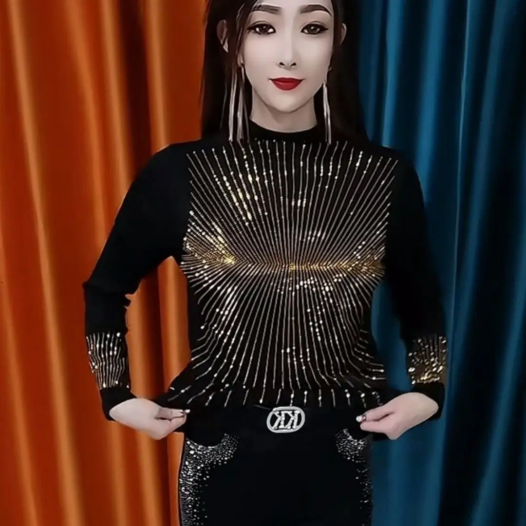 COZOK Pailletten Rollkragenpullover - Größe XL Polyester