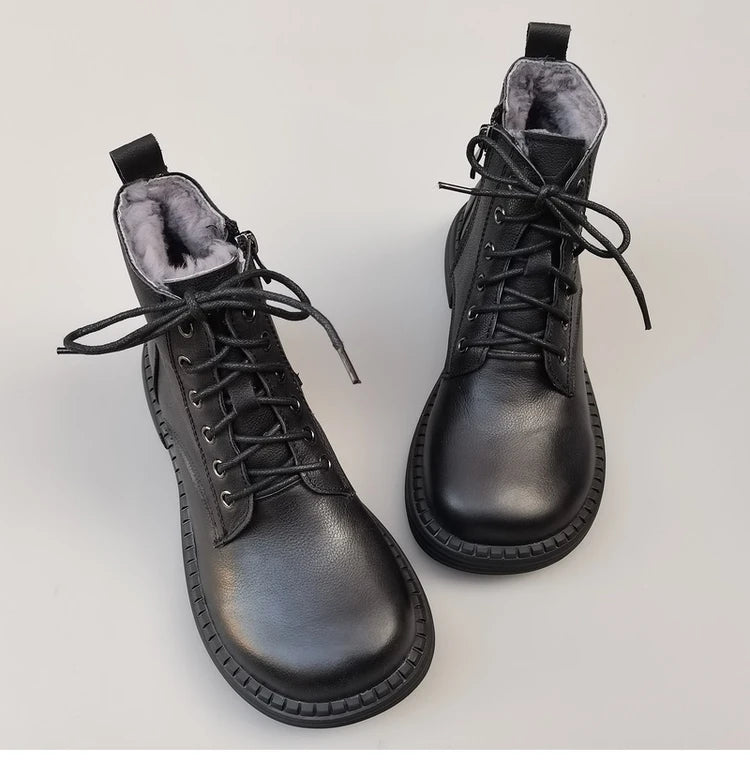 Ghete la gleznă Careaymade, piele naturală, variantă lată - mărime mare, înălțime toc 3-5 cm, căptușeală din lână