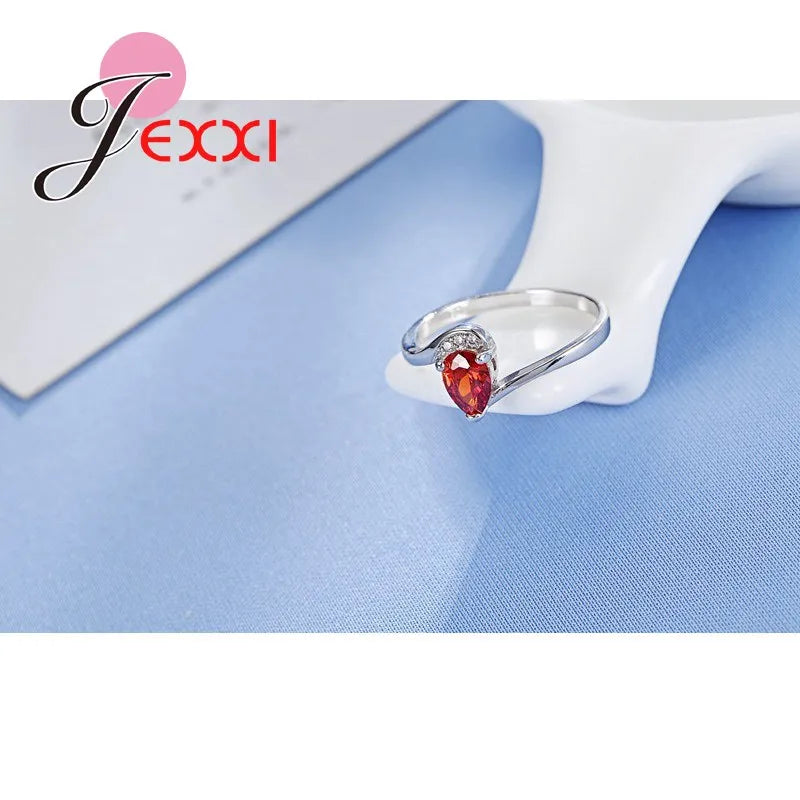 Twist Design With Teardrop Red Zircons 925 Sterling Silver Color Finger Ring For Women Party Engagement Charming Accessory