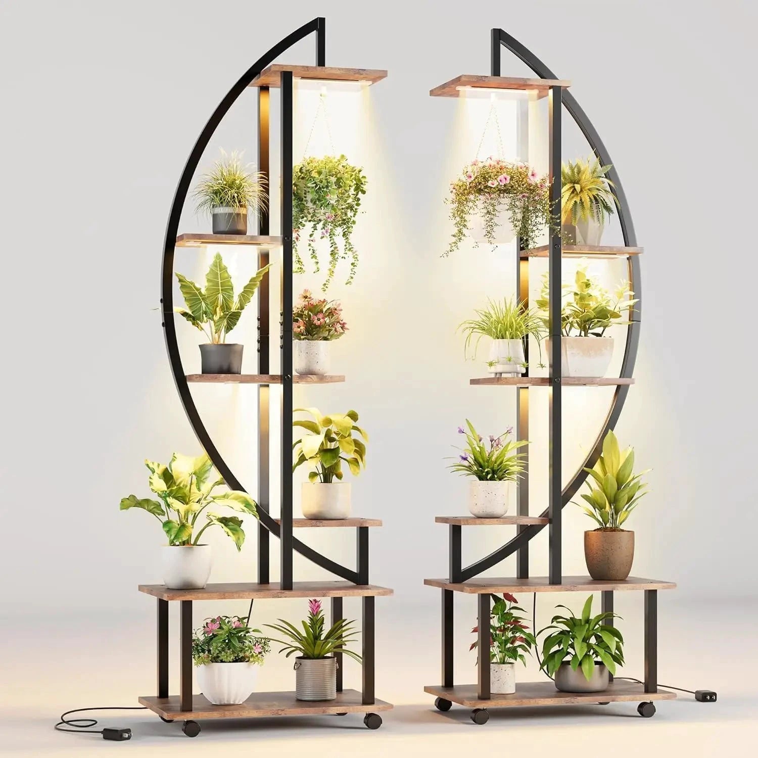 2 Stück Pflanzenständer mit Wachstumslicht/Rollrädern, Pflanzenständer für den Innenbereich, 6 Etagen, 175 cm hoch, großes Pflanzenregal für drinnen und draußen by Golden Bridge Store