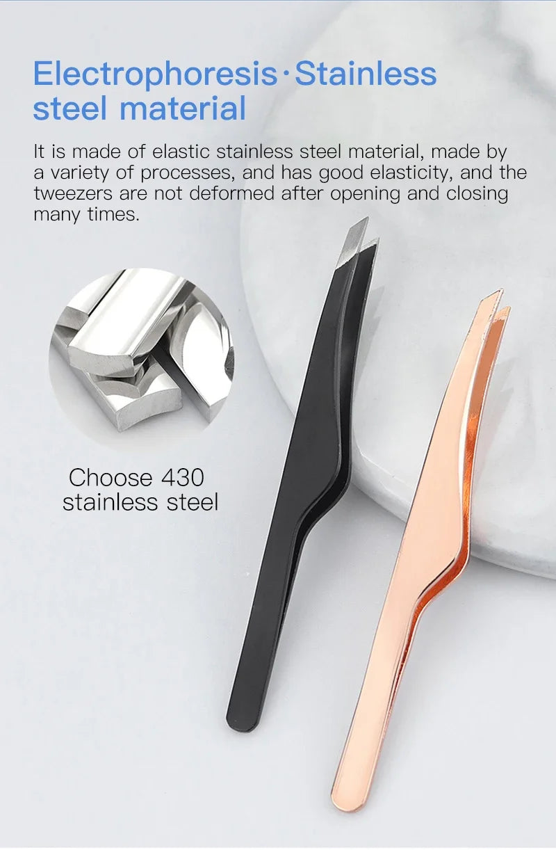 Hair Removal Tweezers Stainless Steel Eyebrow Tweezers Slant Tip Point Tip Flat Tip Rose Gold Silver Black Cosmetic Makeup Tools