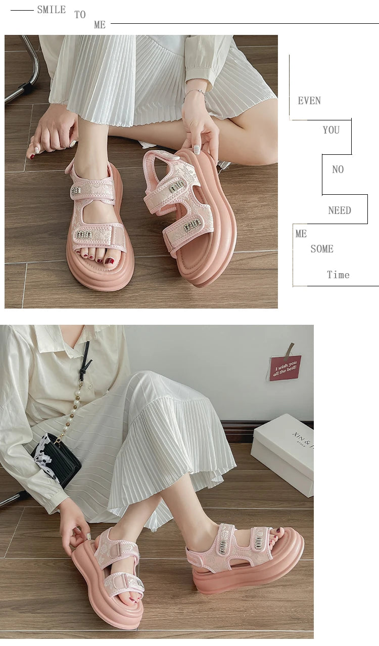 New Embroidery Casual Roman Designer Platform Sandals Women HOOk&LOOP Flats Summer Casual Ladies Outdoor Shoes Zapatos De Mujer