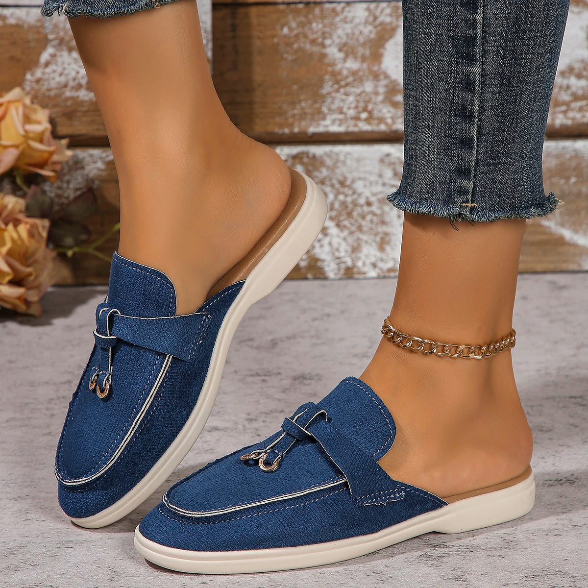 Leosoxscn Slip On Slipper Damen - Größe 42 Flach Latex