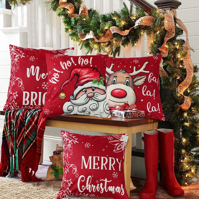 4pcs Christmas Cushion Cover Pillowcase Merry Christmas Decoration Linen Pillow Cases Home 2025 Xmas Gifts Pillow Covers 2026
