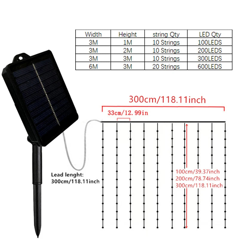 PHLSPH Solarvorhanglichter - LED 600/300/200/100, Solar, Länge