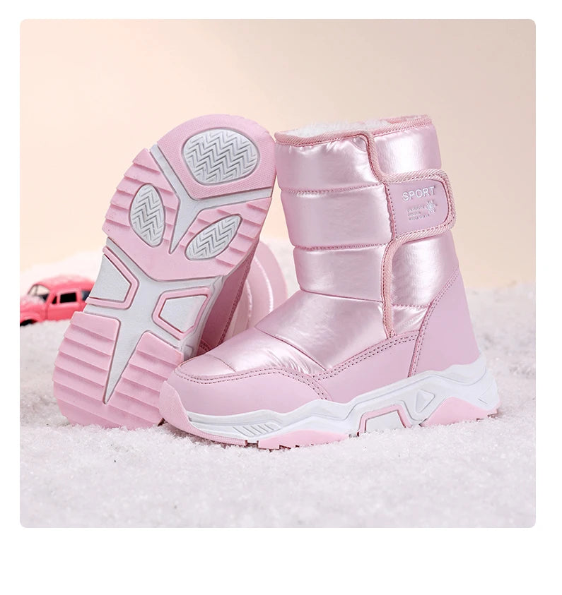 Neue Kinder Schnee Stiefel Winter High-top Warme Baumwolle Schuhe für Kinder Jungen Mädchen Warme Plüsch Futter Stiefeletten anti-skid Wasserdicht