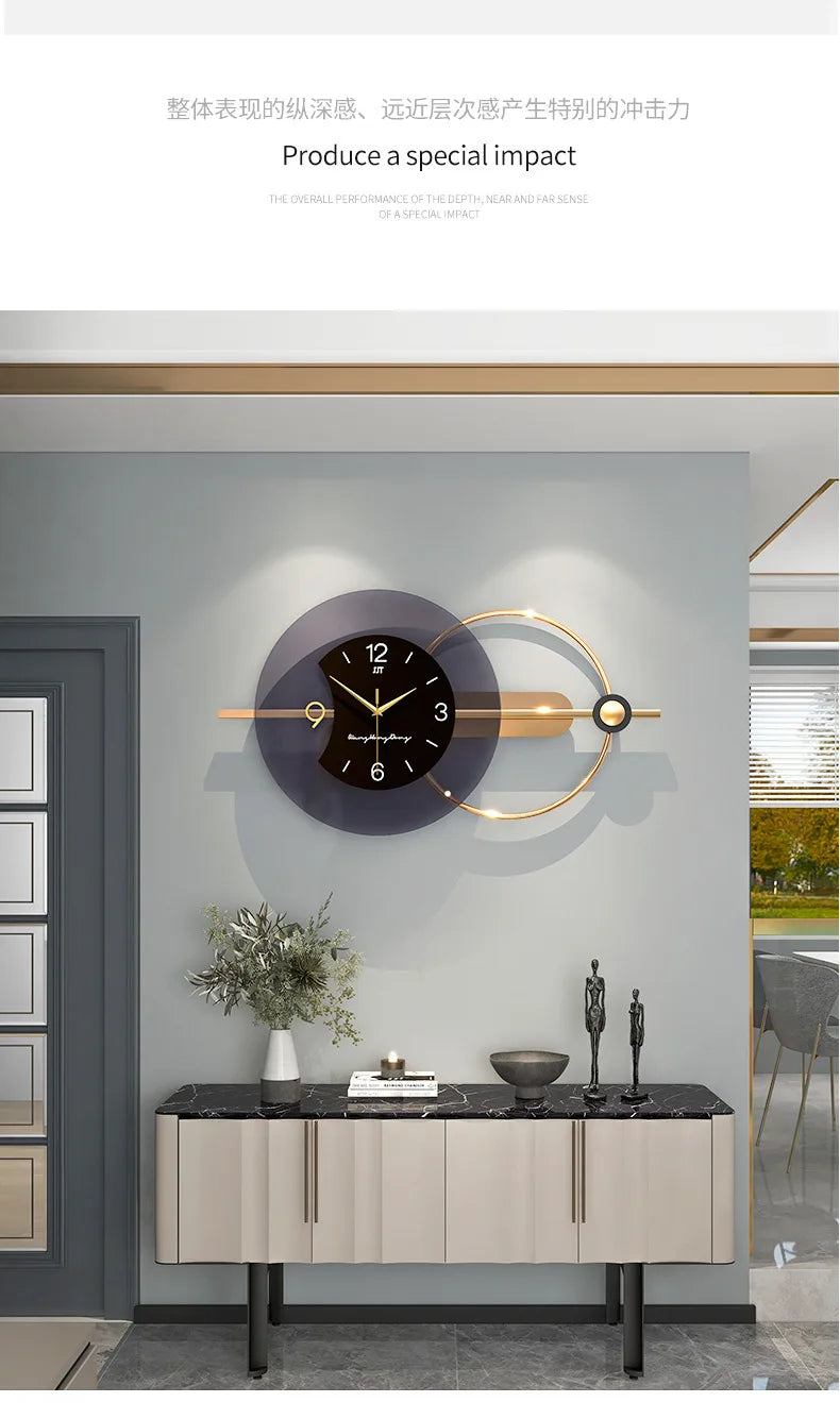 Large Wall Clock Modern Design Feather Luxury Light Silent Metal Wall Watch Home Decor Living Room Dining Room Clocks