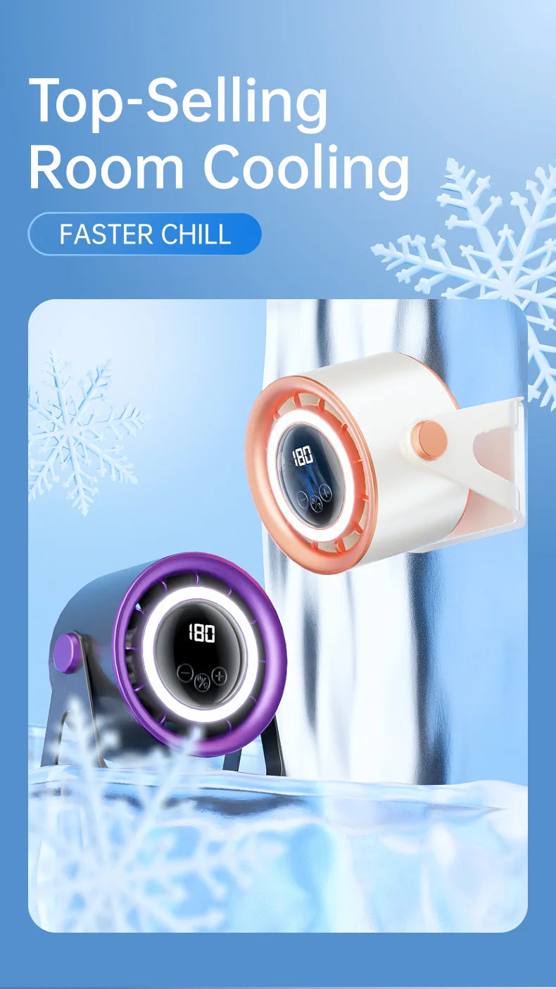 TINSOL 2500mAH Portable Electric Fan with Ambient Light Turbo Mute Electric Fan Desktop Wall Mount Ceiling Air Cooler