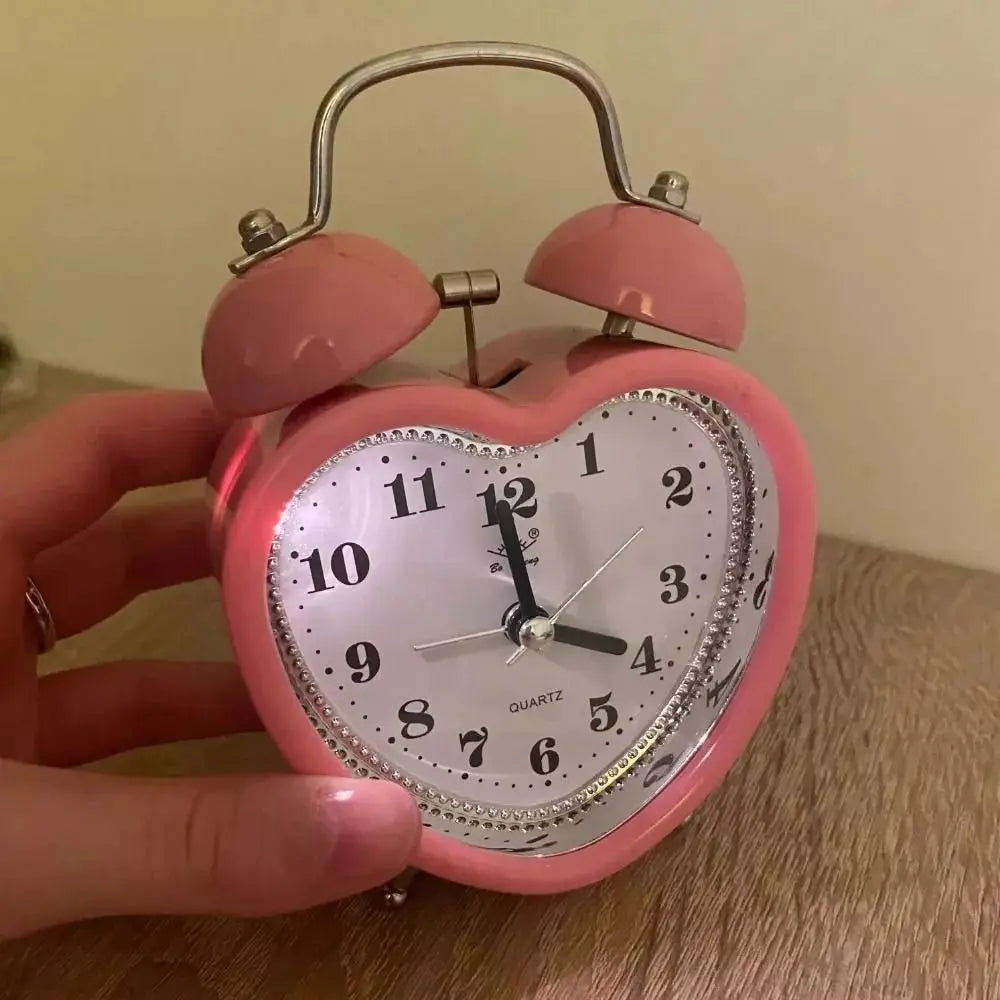 New Heart Shape Alarm Clock Night Light Creative Snooze Wake Up Clocks Metal Girls No Ticking Time Clocks
