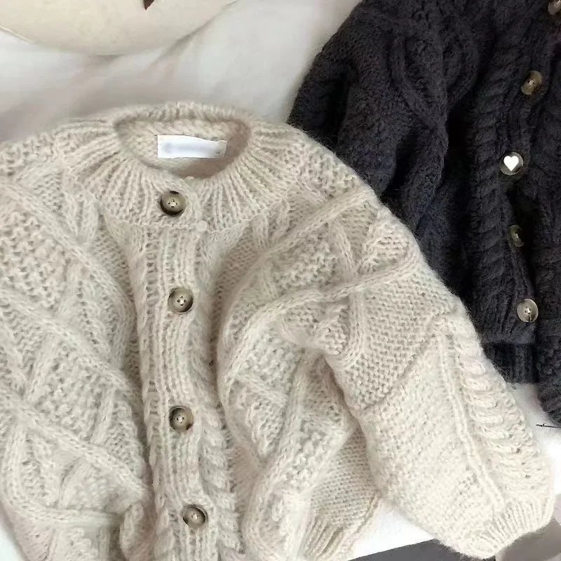 Koreanische Strickjacke Grobe Wolle - Gr.3-6, Cashmere