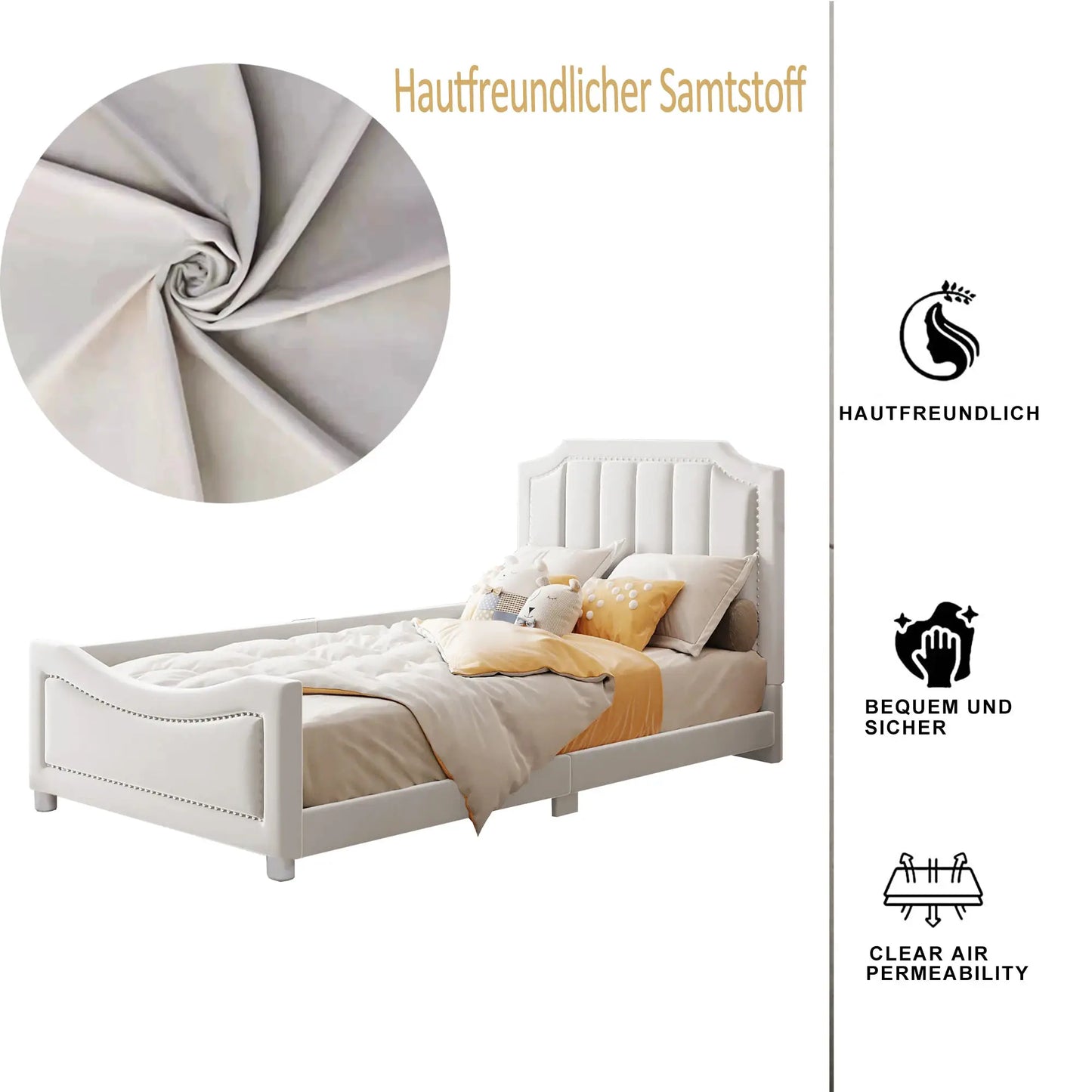 Kinderpolsterbett Schlafsofa 90x200 cm Mit Rückenlehne Bequem